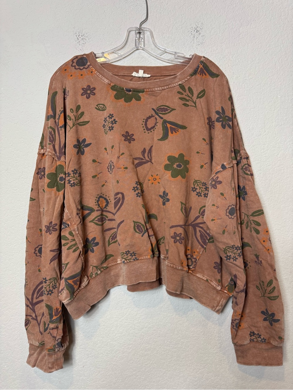 Easel Rust Floral Cropped 100% Cotton Oversized Sweatshirt Fall Women’s Size L